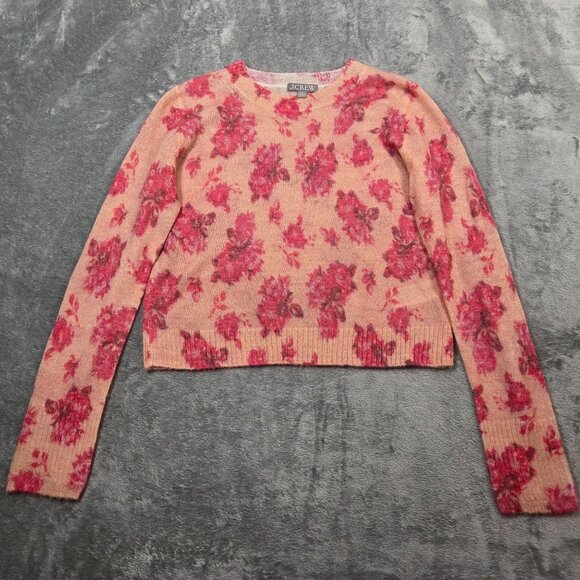J Crew Sweater Womens Small Pink Brushed Wool Blend Rose Garden Preppy Romantic - Picture 1 of 8